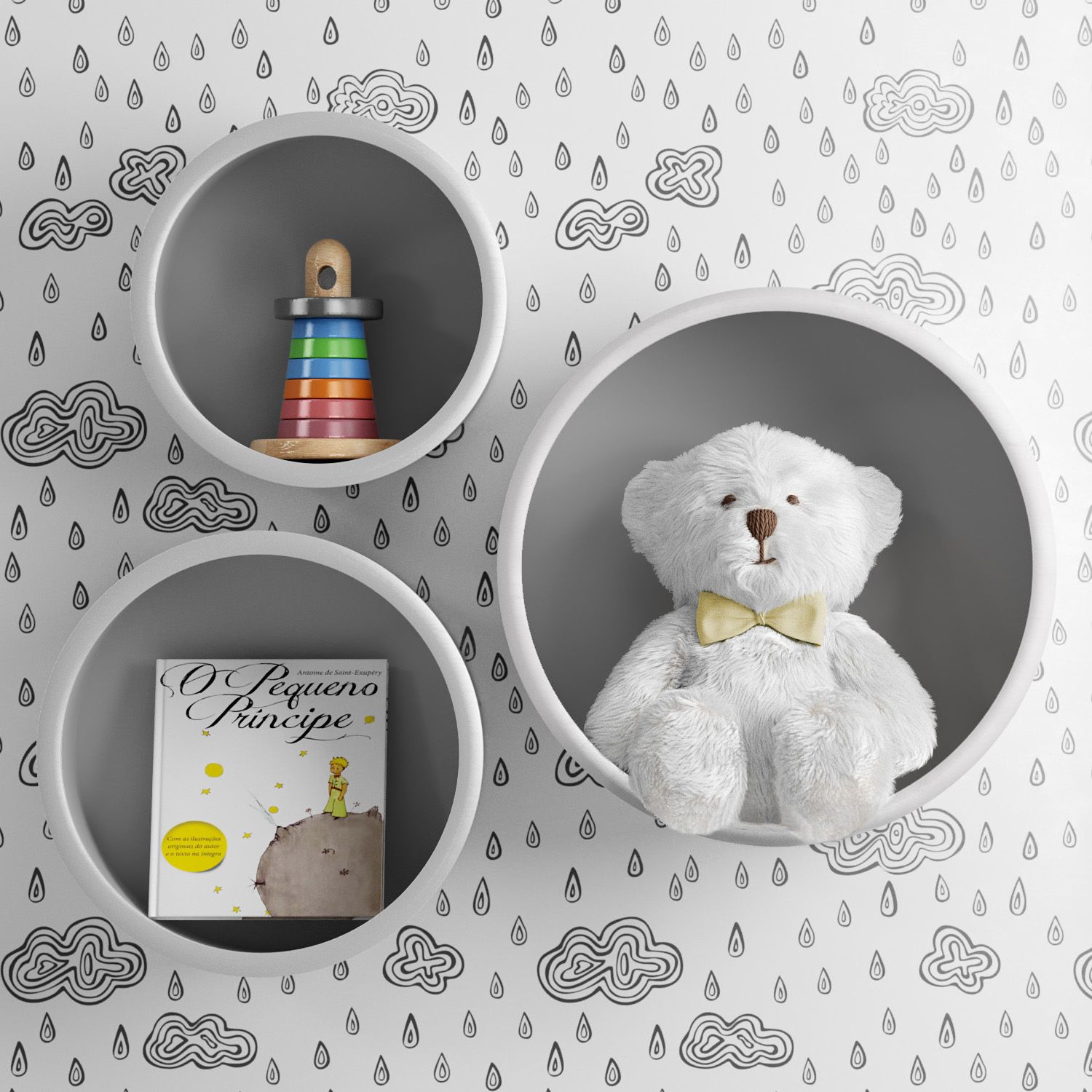 Nichos de Madeira Redondos Amarelo 03 Peças