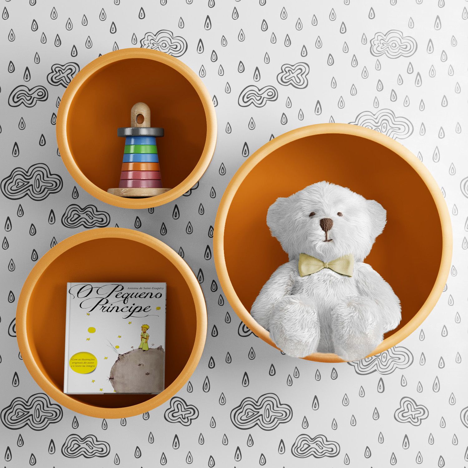 Nichos de Madeira Redondos Amarelo 03 Peças