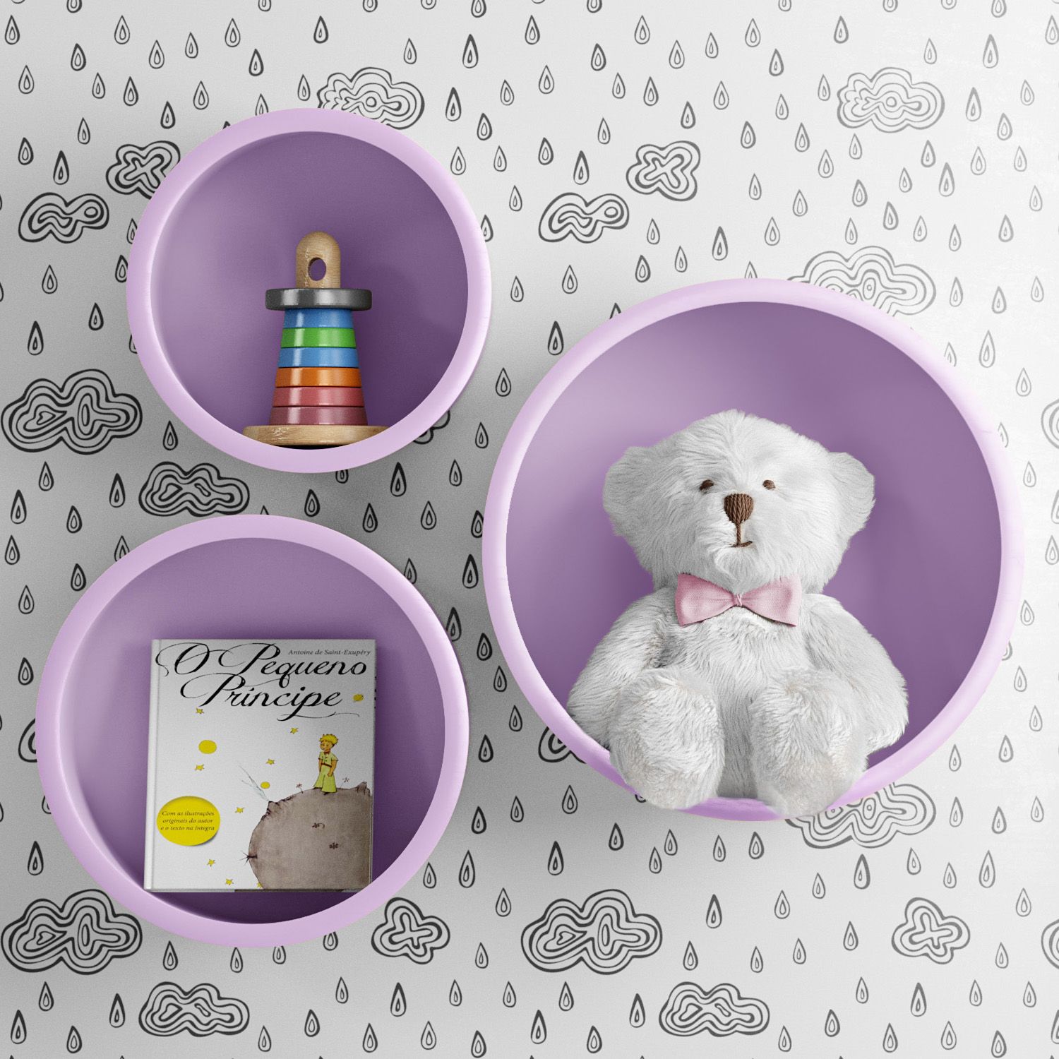 Nichos de Madeira Redondos Amarelo 03 Peças