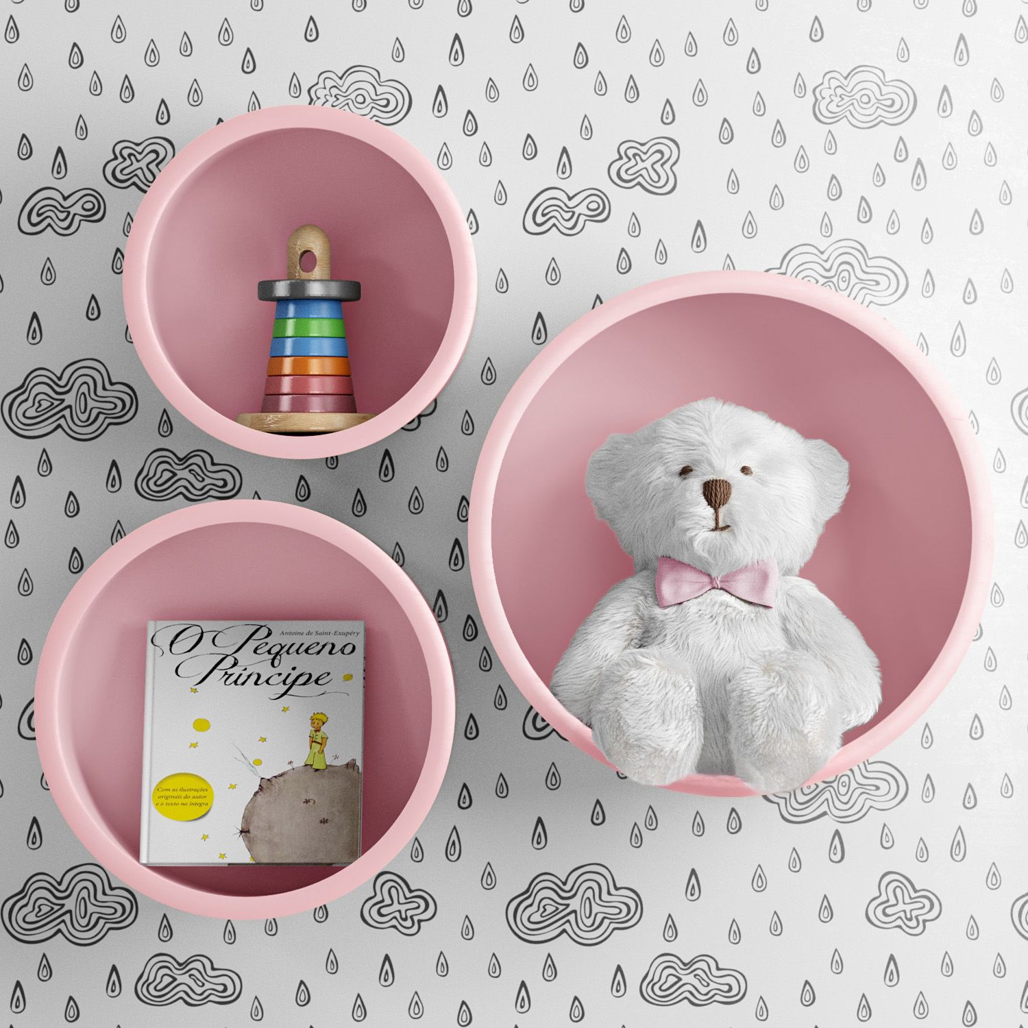 Nichos de Madeira Redondos Amarelo 03 Peças