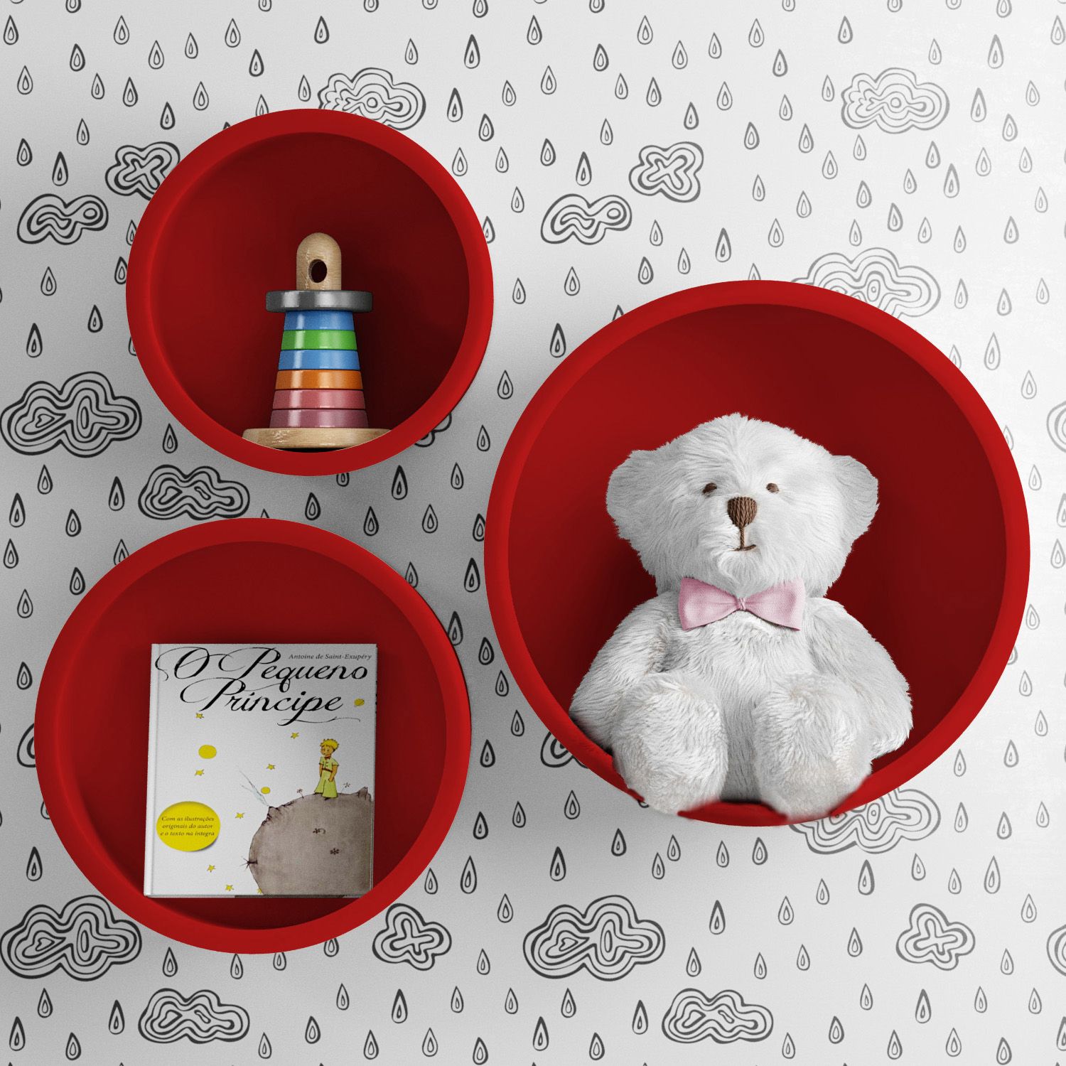 Nichos de Madeira Redondos Amarelo 03 Peças