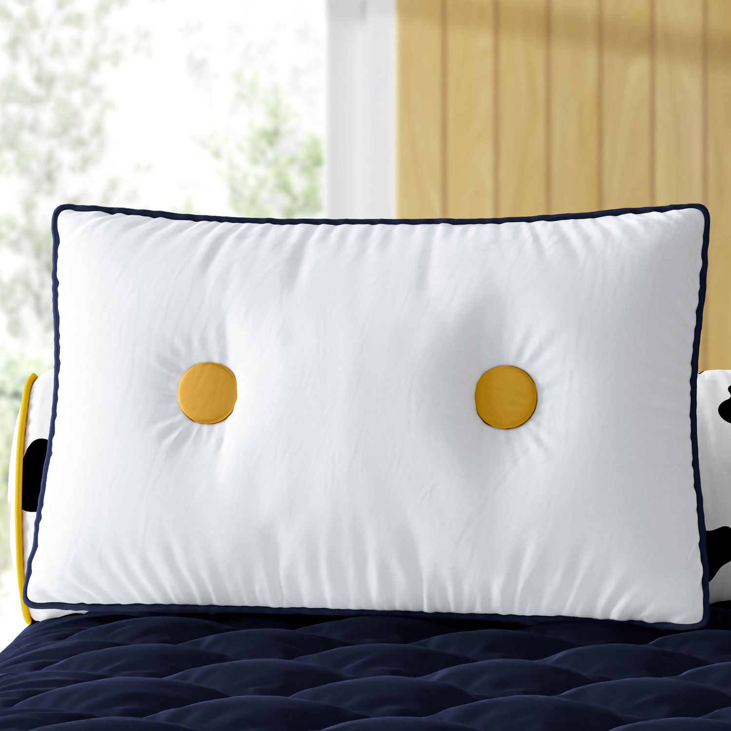 Almofada Baguete Botões Amarelos 45cm