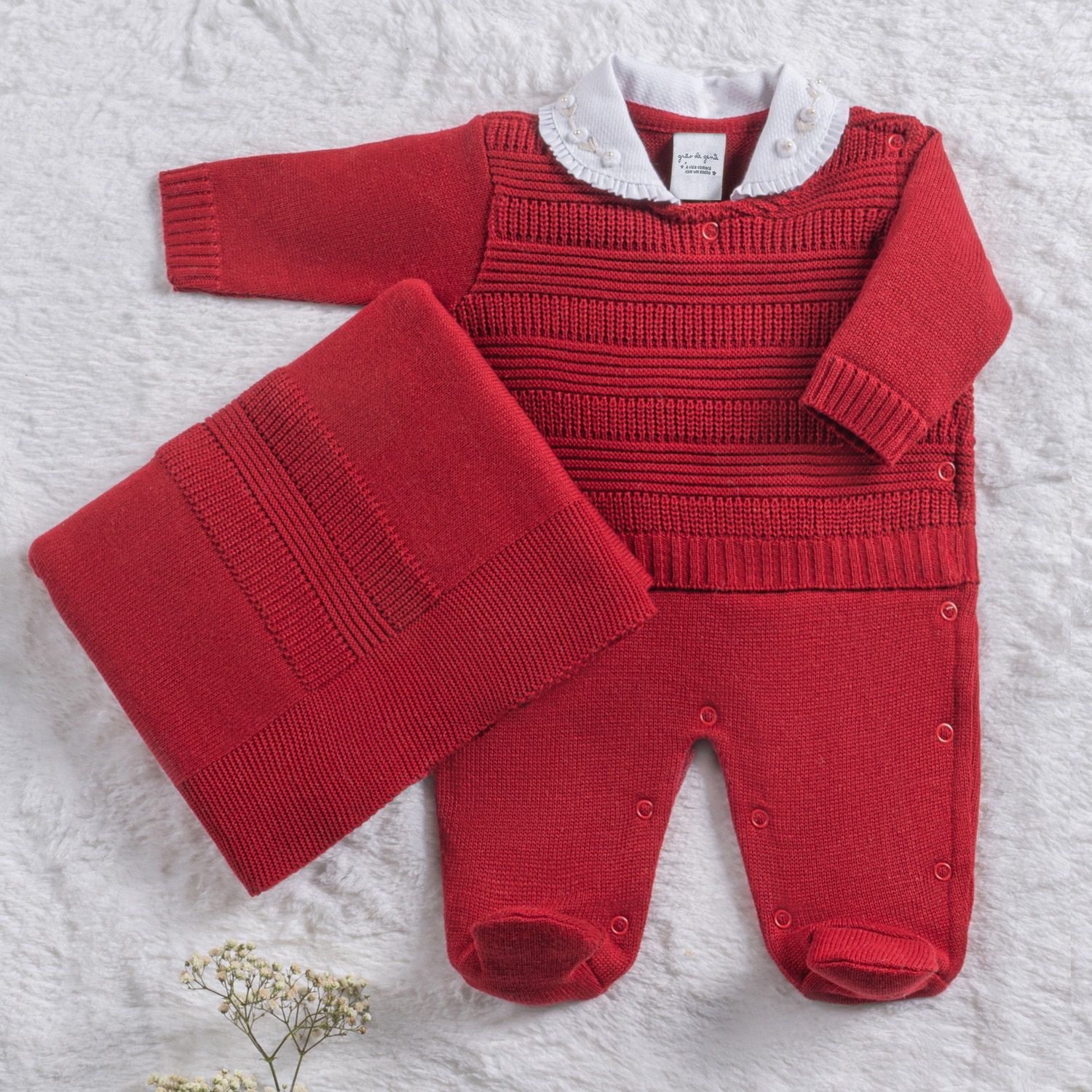 Saída Maternidade Tricot Macacão Rococó Vermelho 02 Peças