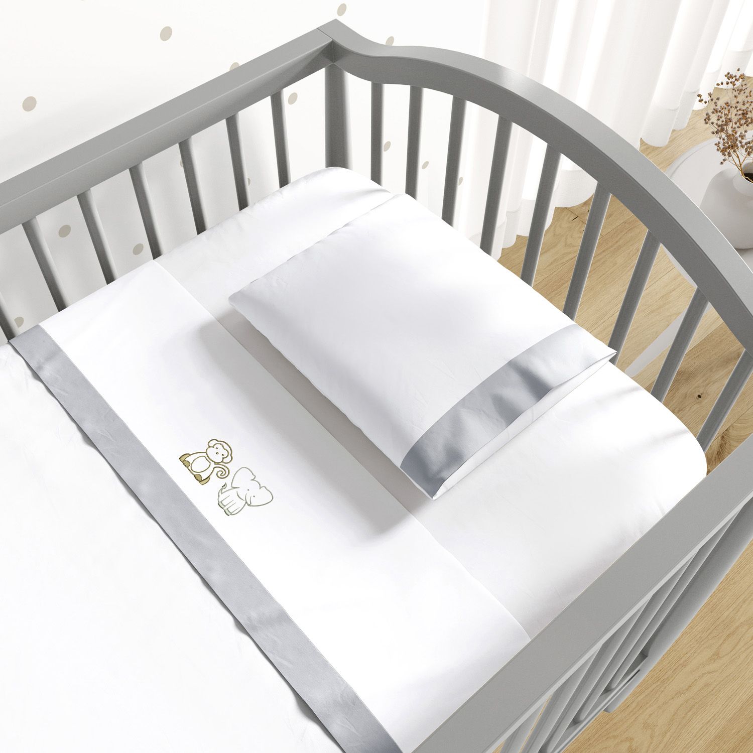 Jogo de Lençol Berço Bordado Safári Baby 3 peças