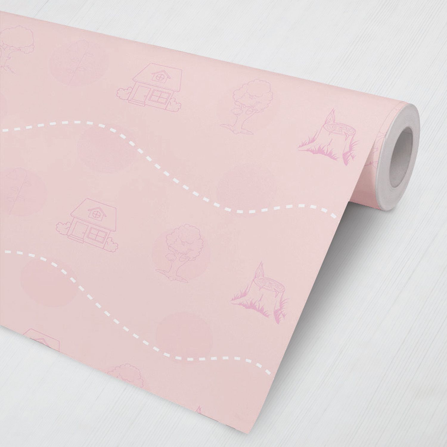 Papel de Parede Bolas e Ondas Bosque Encantado Rosa 3M