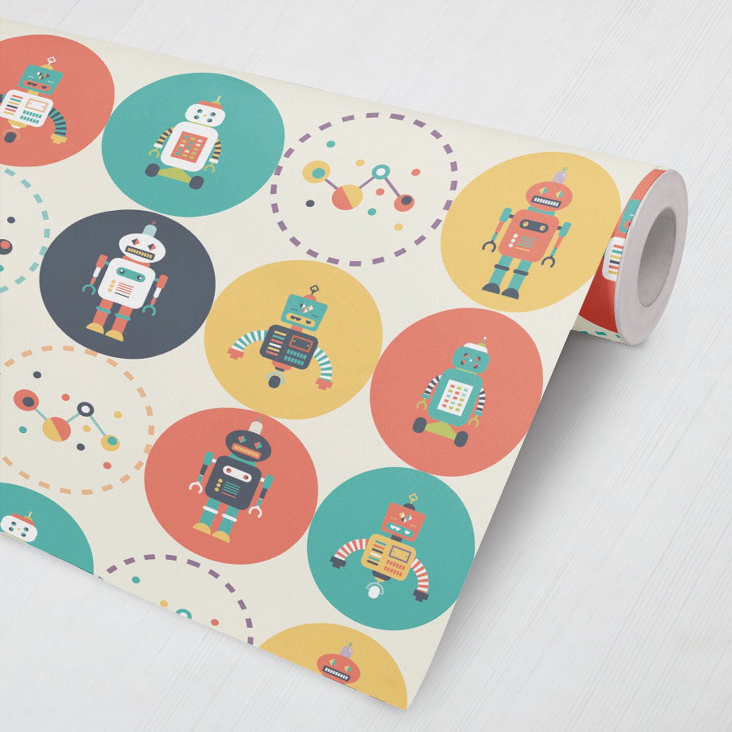 Papel de Parede Robôs e Bolas Colorido 3M