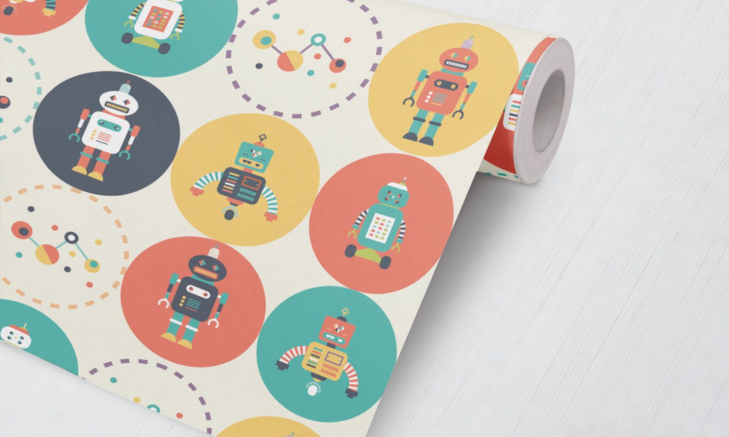 Papel de Parede Robôs e Bolas Colorido 3M