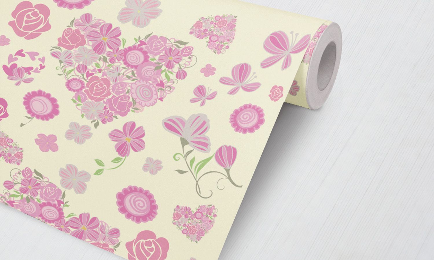 Papel de Parede Coração de Flores Rosa e Amarelo 3M
