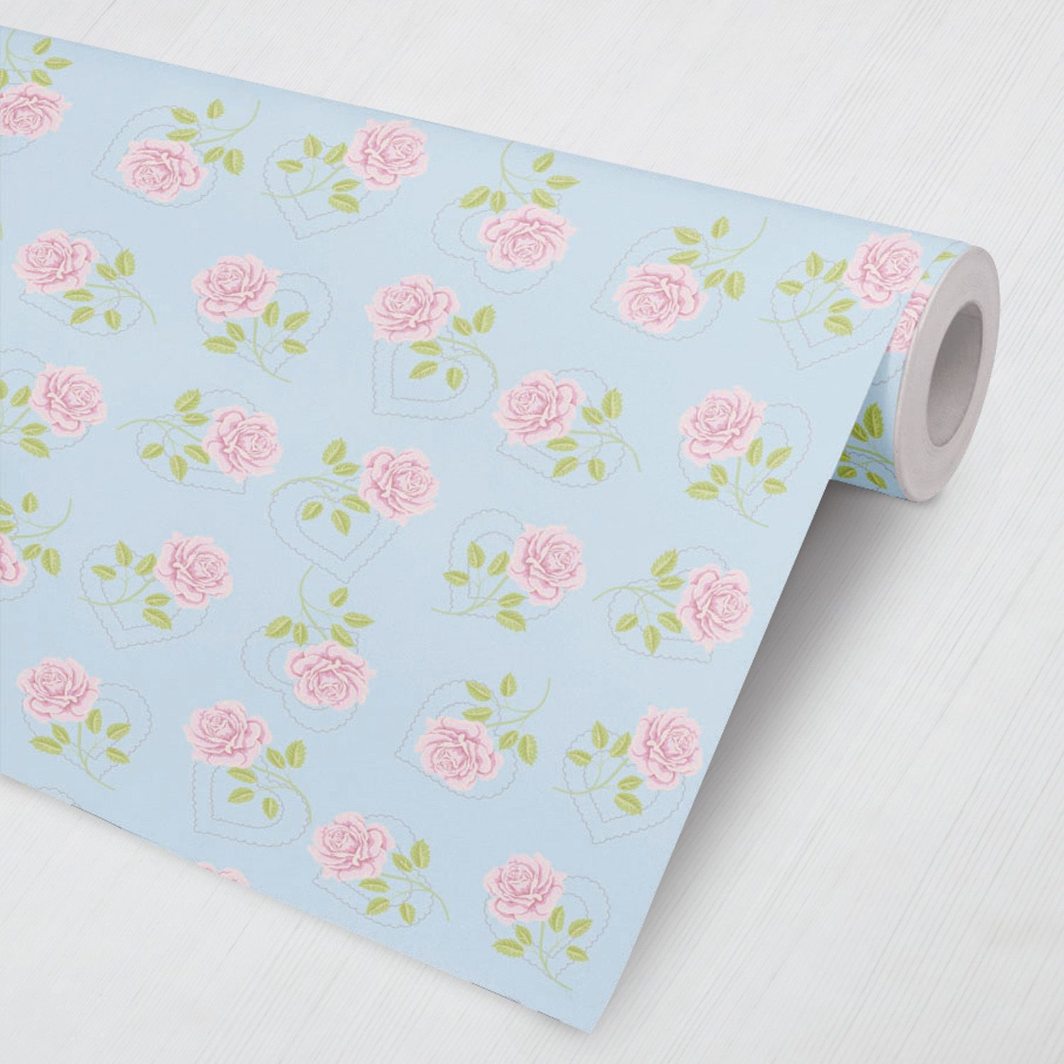 Papel de Parede Rosas e Corações Fundo Azul 3M
