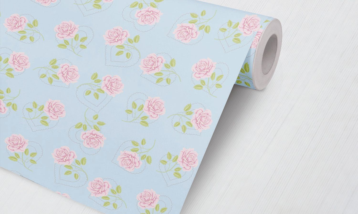 Papel de Parede Rosas e Corações Fundo Azul 3M