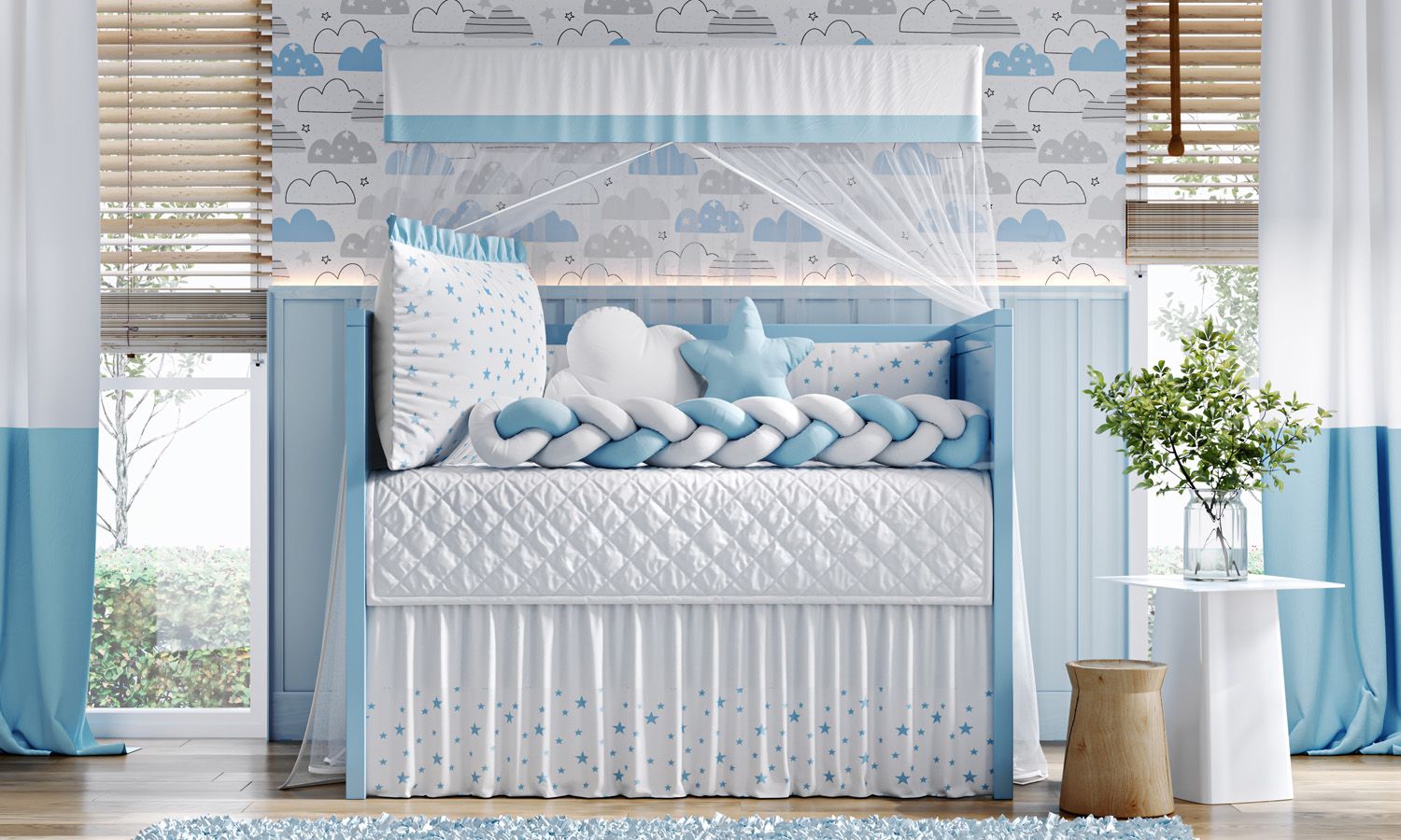 Kit Berço Trança Estrelinha Rosa