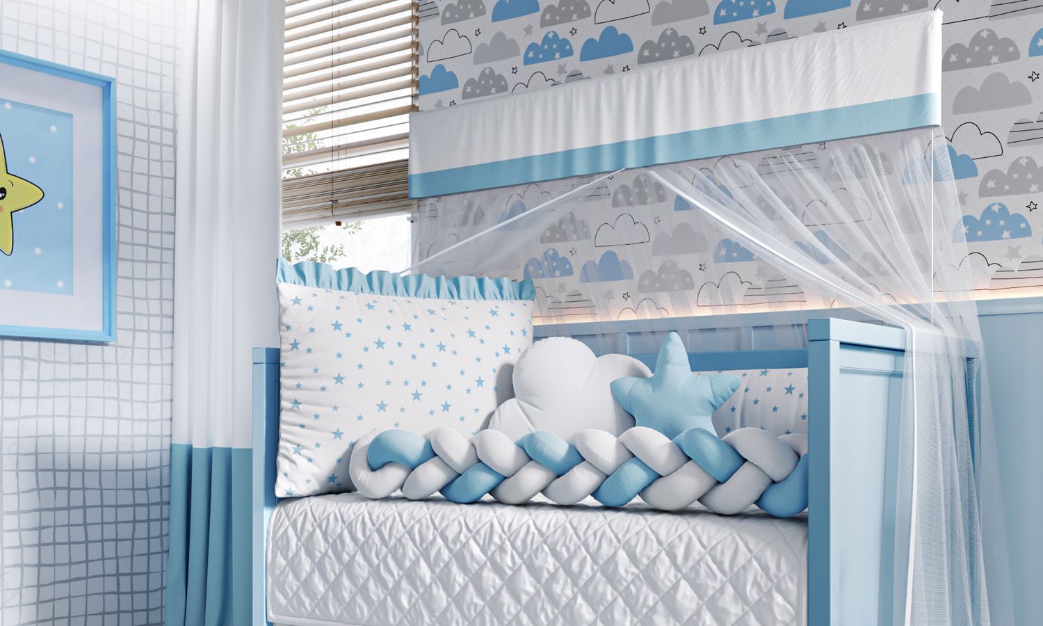 Kit Berço Trança Estrelinha Rosa