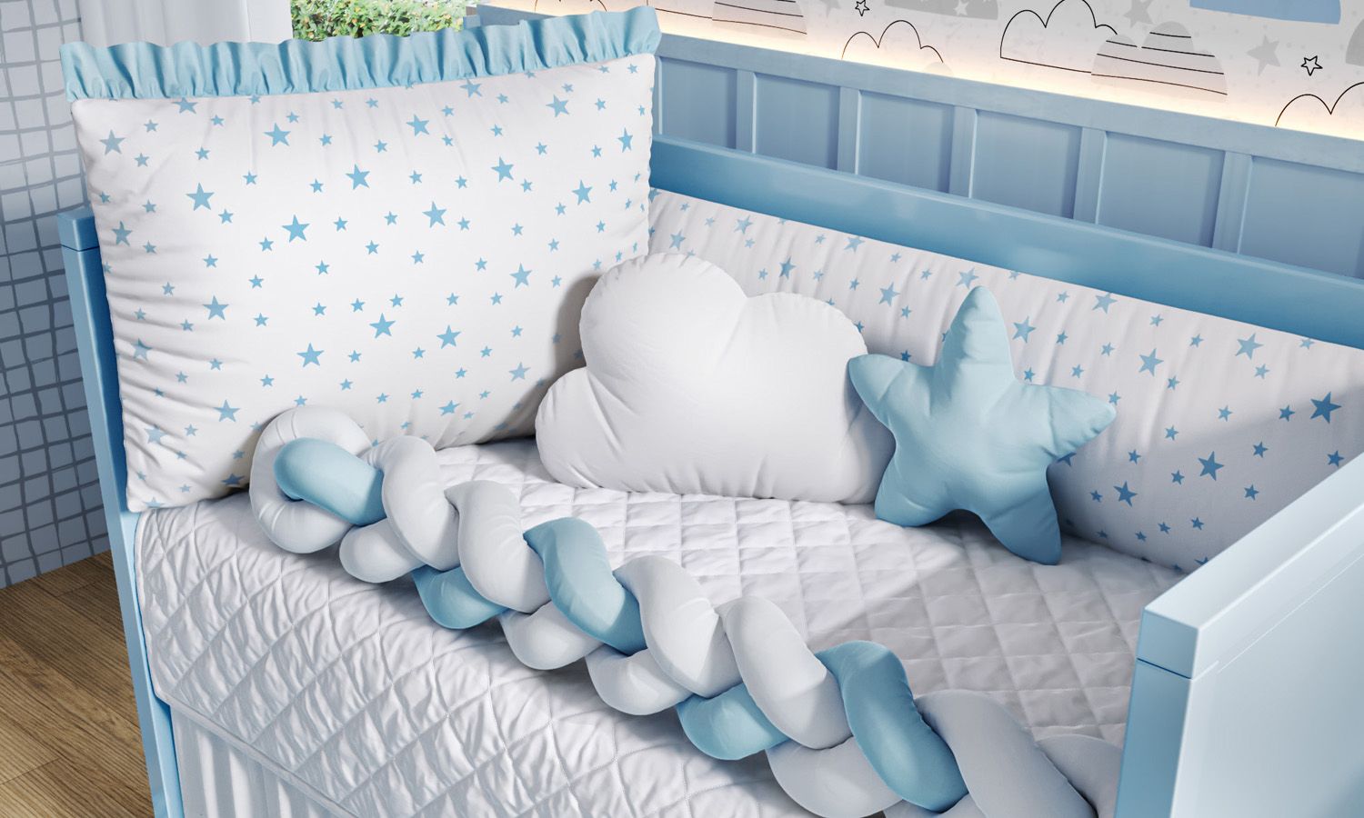 Kit Berço Trança Estrelinha Rosa