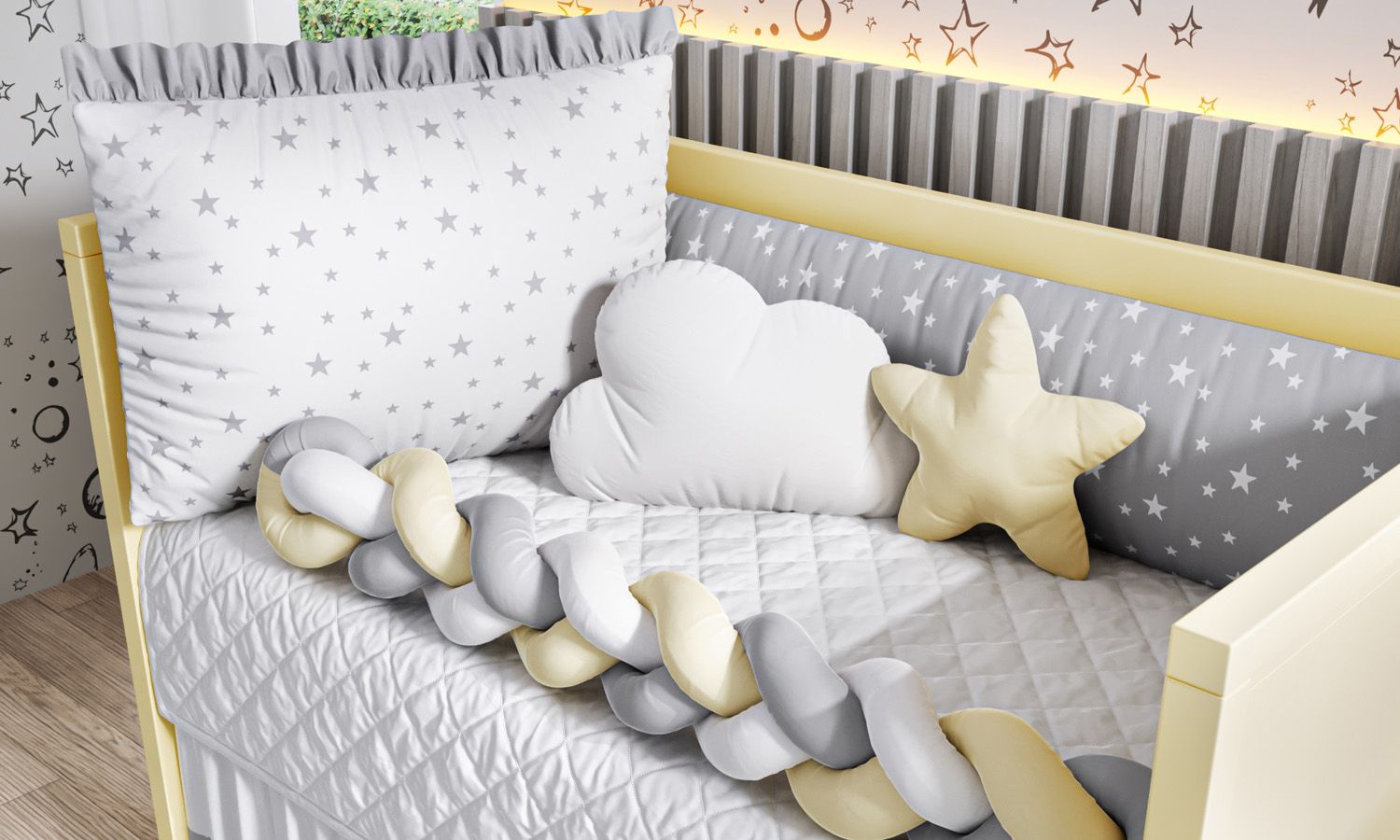 Kit Berço Trança Estrelinha Rosa