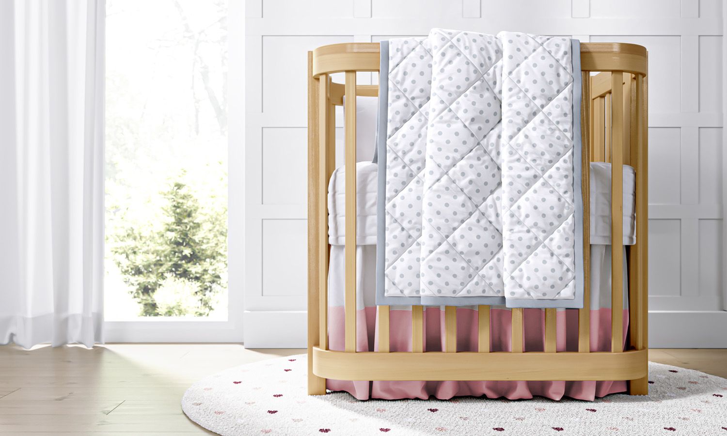 Kit Mini Berço Trança Poá Cinza e Rosa