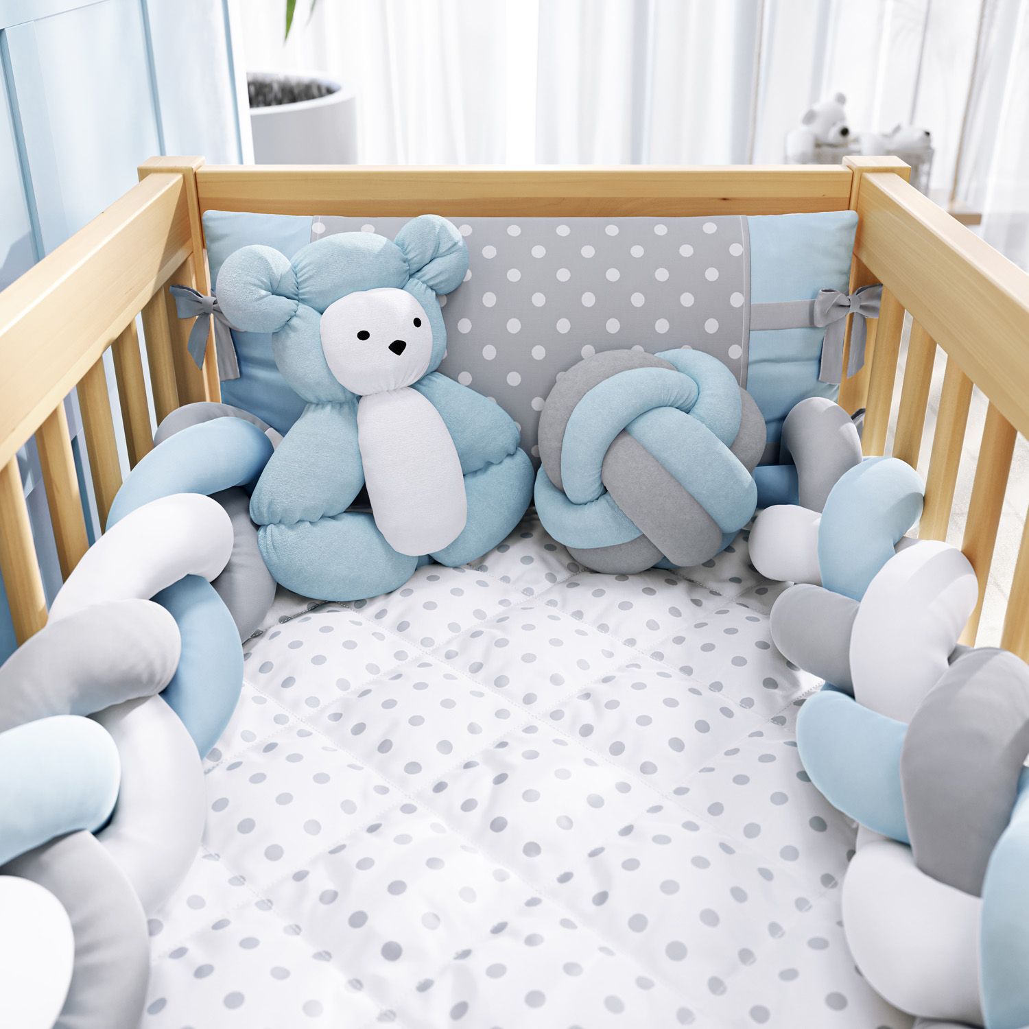 Kit Mini Berço Trança Poá Rosa