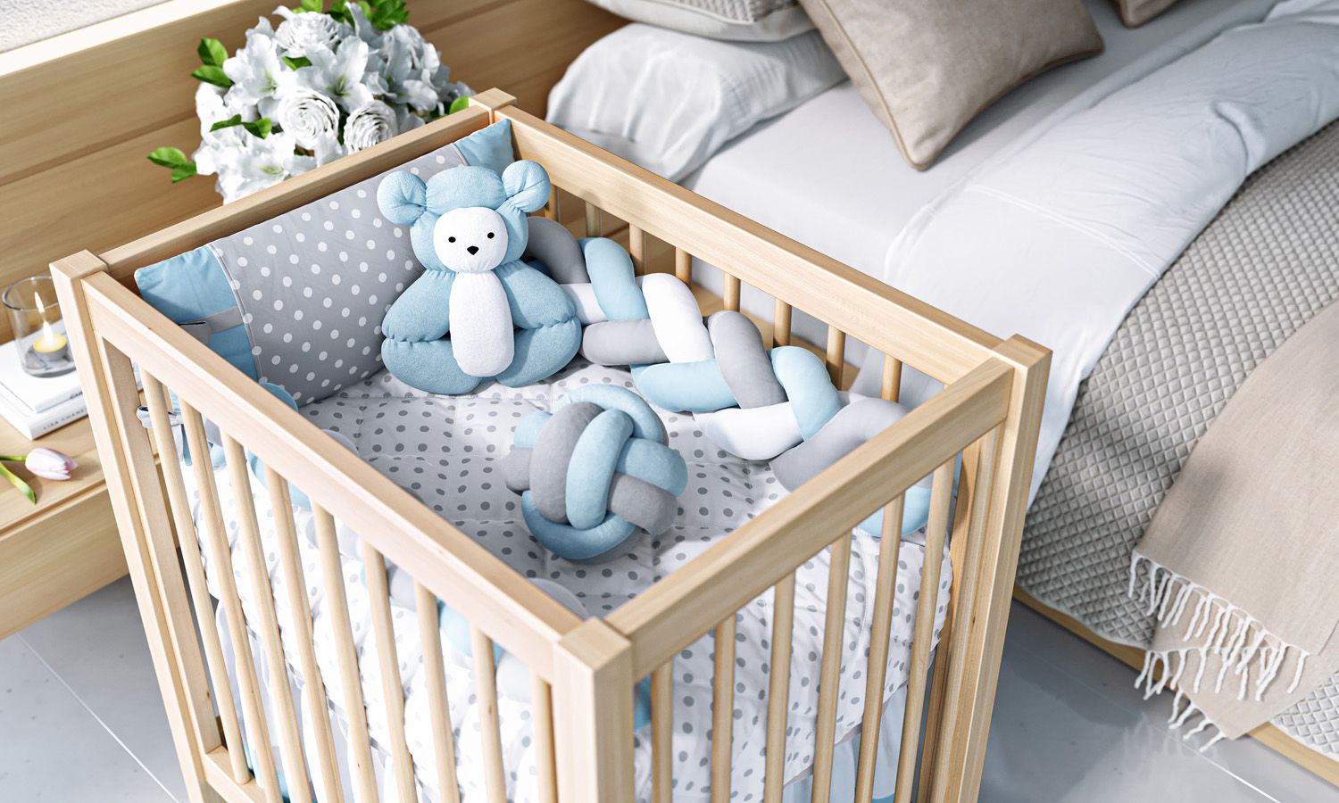 Kit Mini Berço Trança Poá Rosa