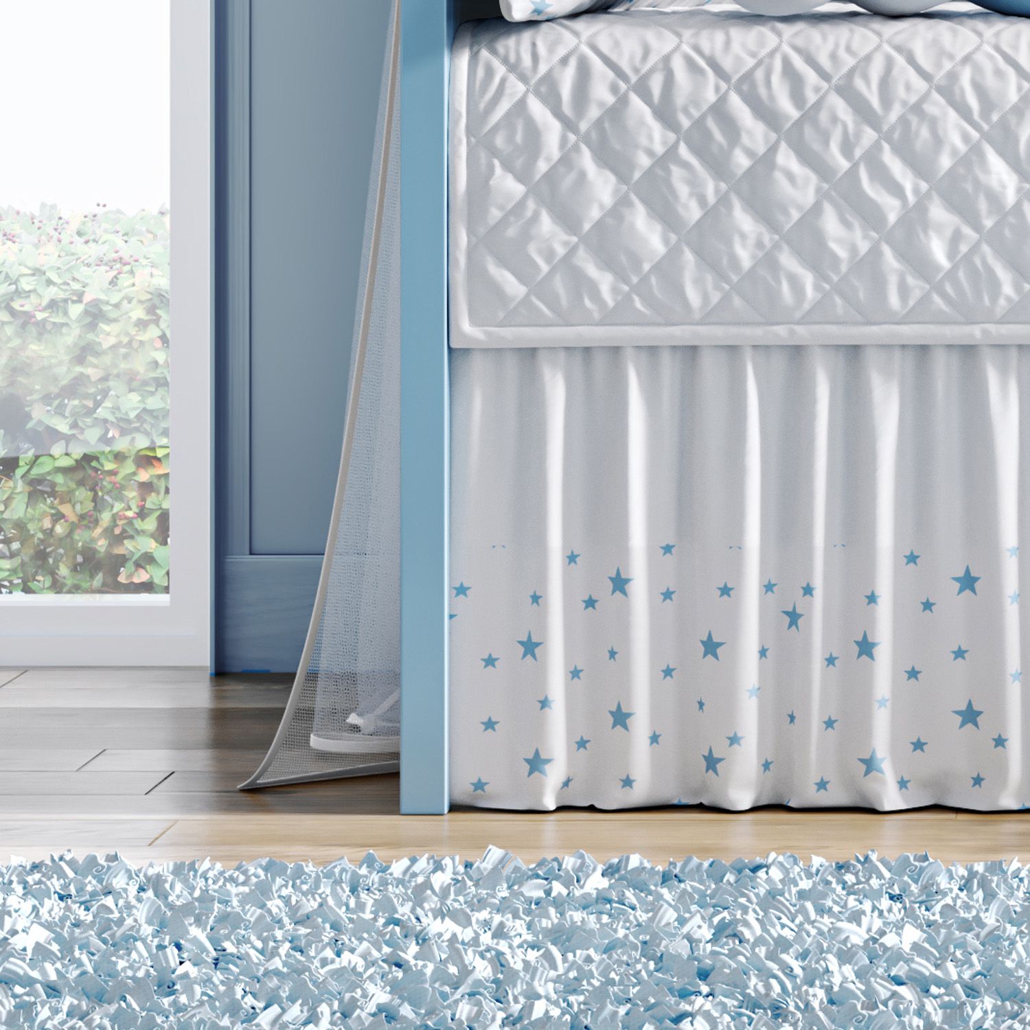 Saia de Berço Barra Estrelinhas Branco e Azul