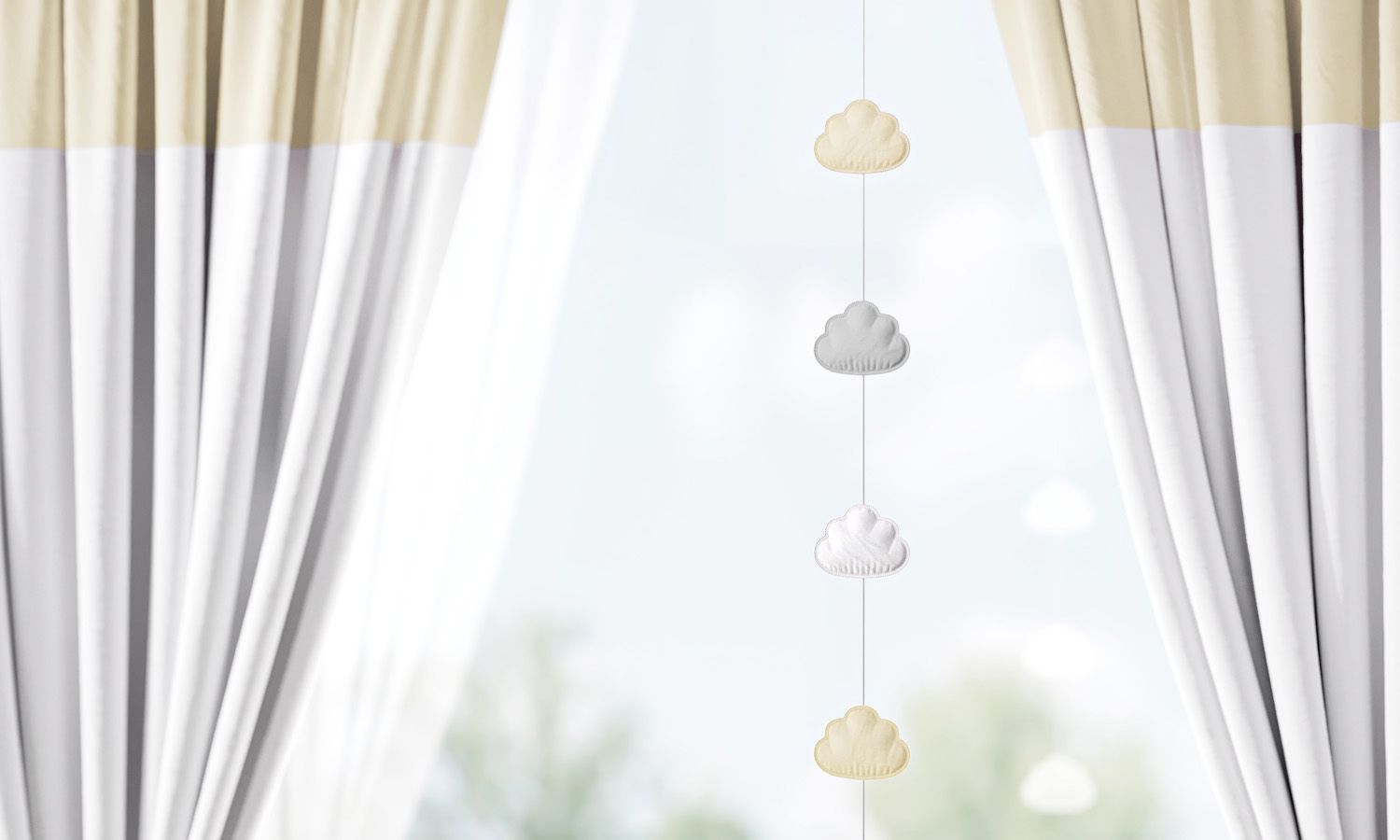 Pêndulo Cortina Nuvem Azul/Branco