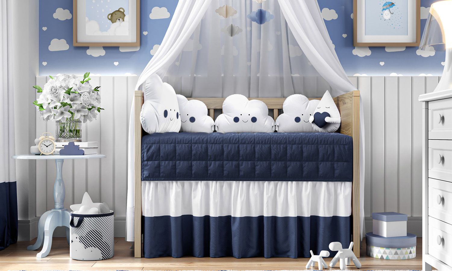 Kit Berço Amiguinhos Nuvem Azul