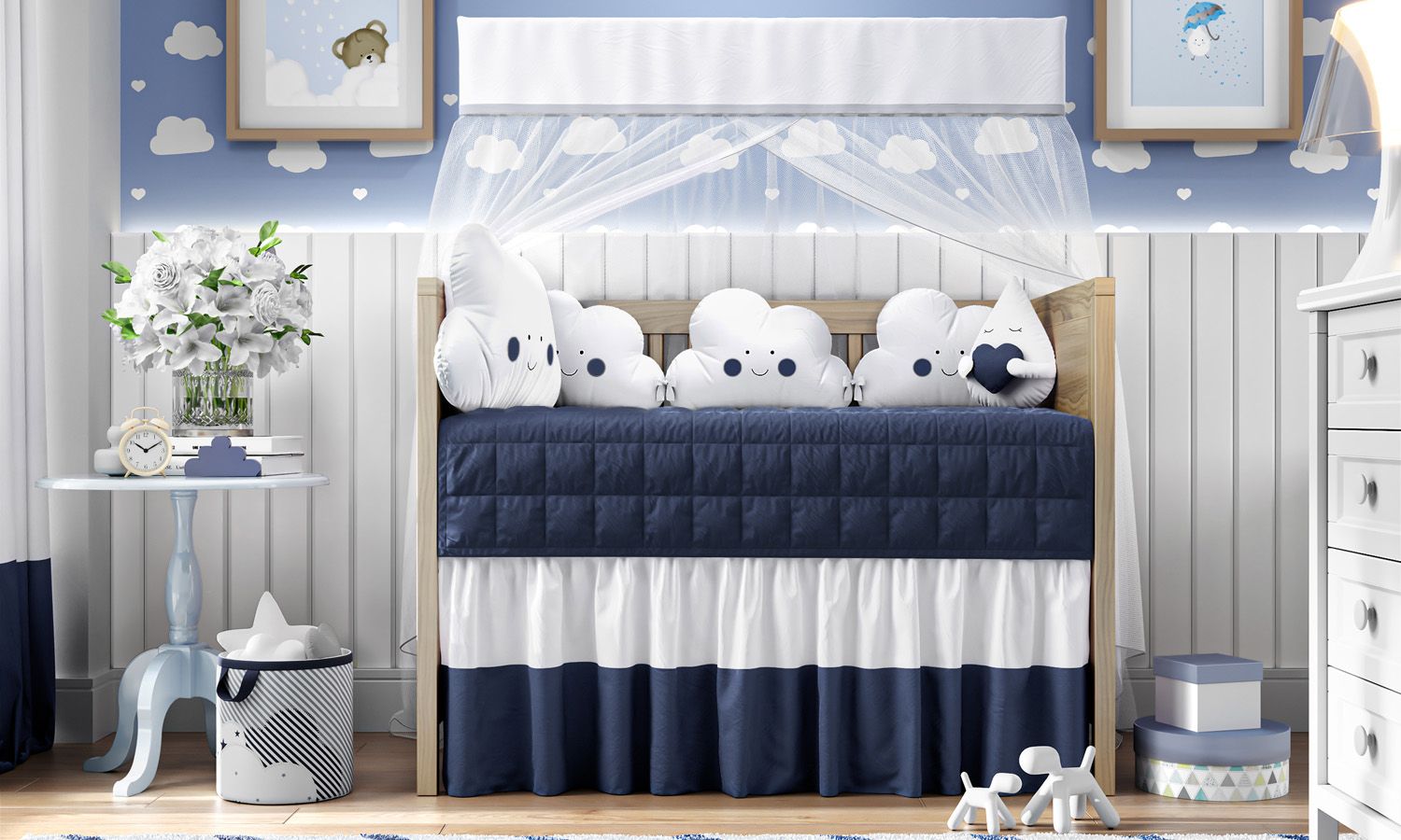 Kit Berço Amiguinhos Nuvem Azul