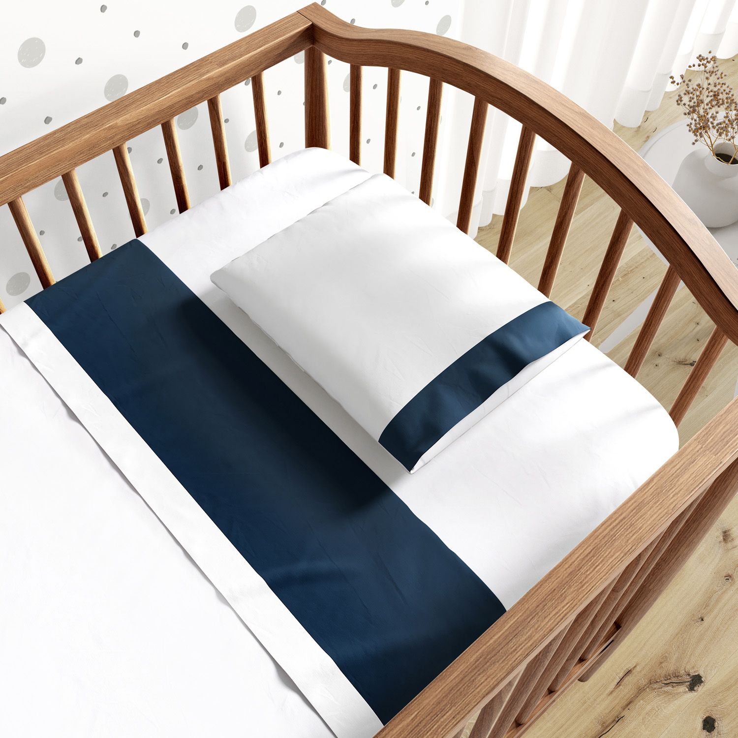 Jogo de Lençol Berço Azul e Branco 3 peças