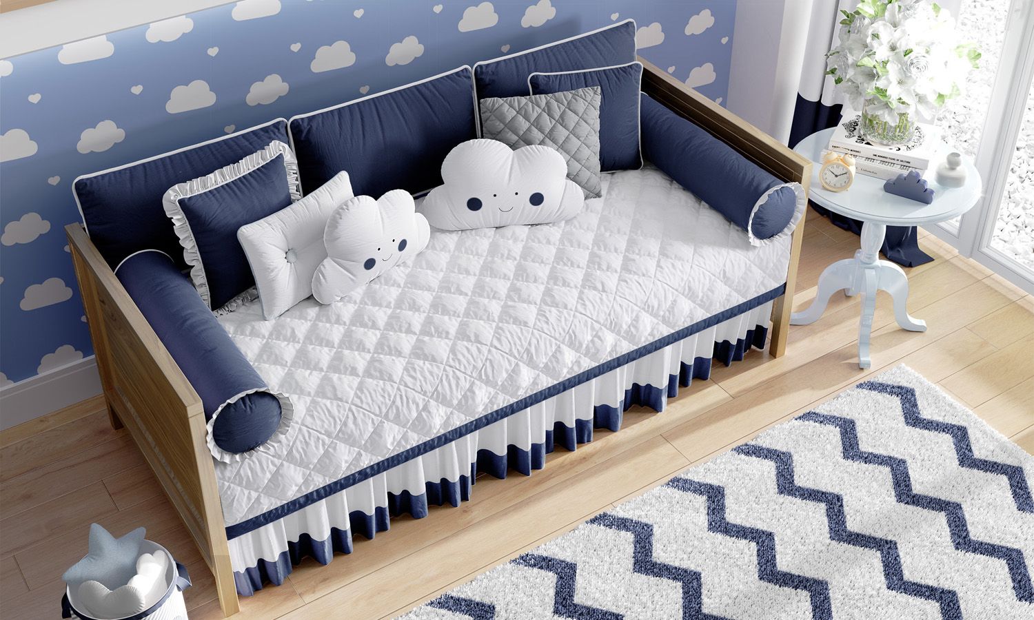 Kit Cama Babá Amiguinhos Nuvem Azul
