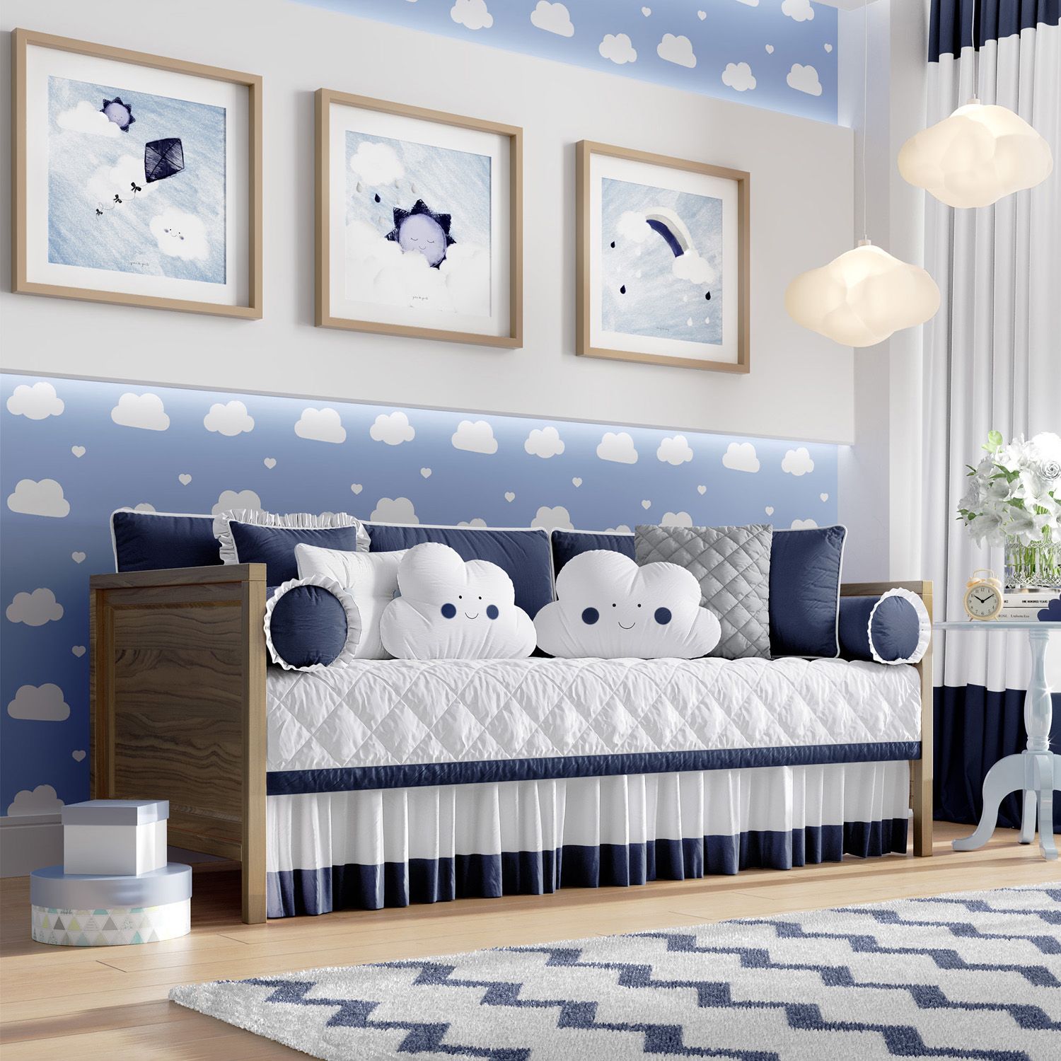 Kit Cama Babá Amiguinhos Nuvem Azul