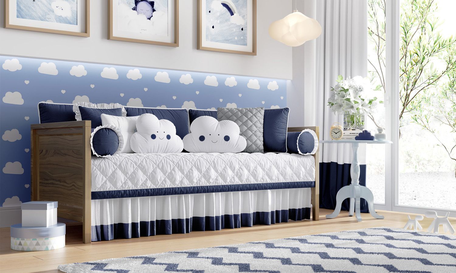 Kit Cama Babá Amiguinhos Nuvem Azul