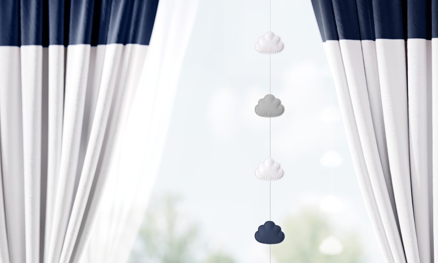 Pêndulo Cortina Nuvem Azul/Branco