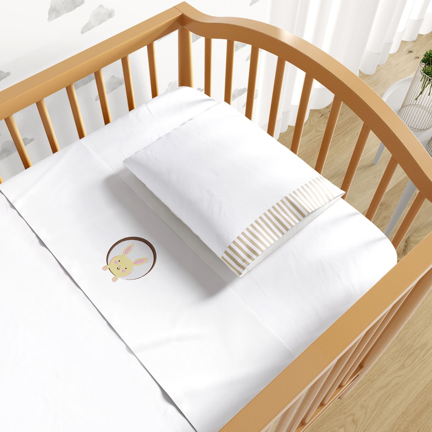 Jogo de Lençol Berço Bordado Coelhinho 3 peças