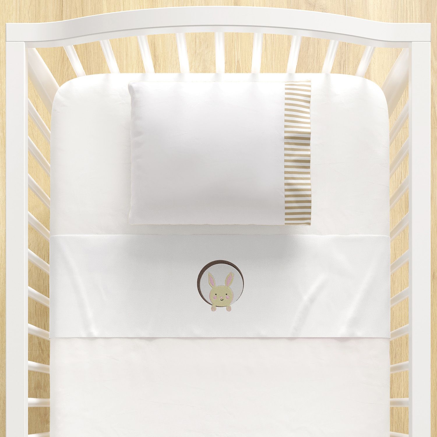 Jogo de Lençol Berço Bordado Coelhinho 3 peças