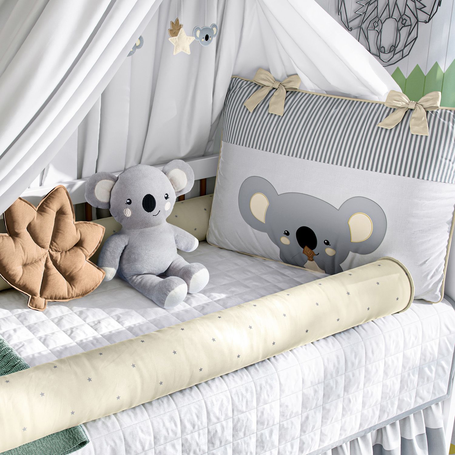 Kit Berço Coala Cinza e Bege