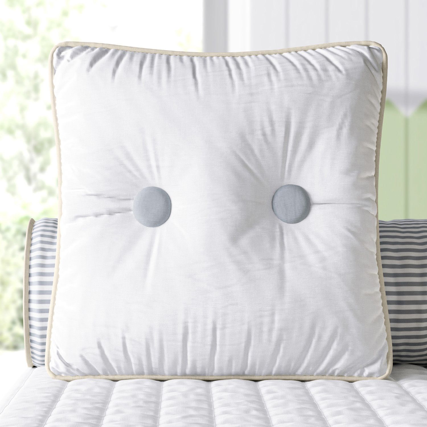 Almofada Quadrada Botões Branca 38cm