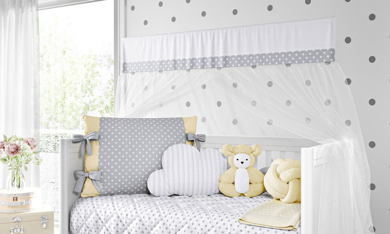 Kit Berço Trança Poá Rosa