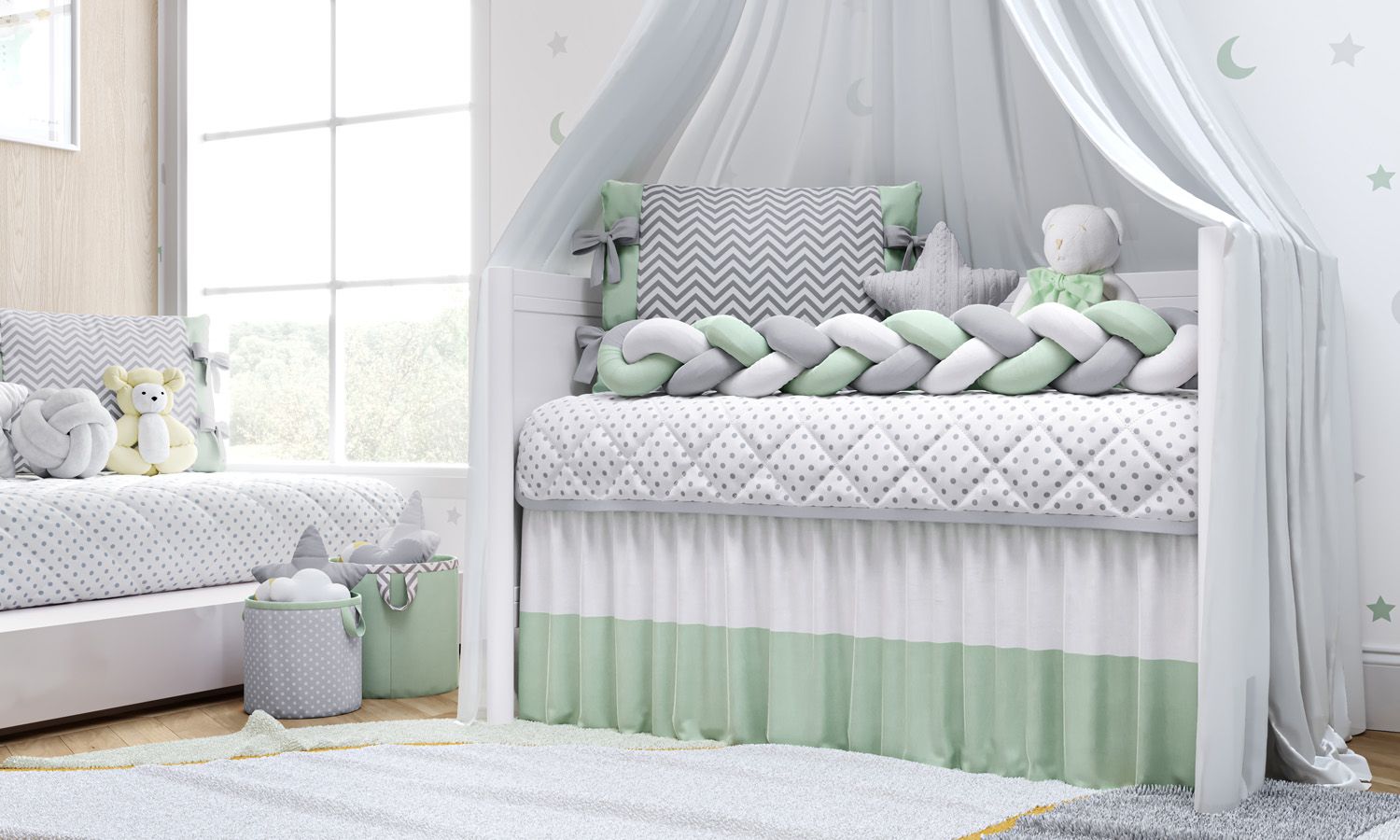 Kit Berço Trança Chevron Amarelo