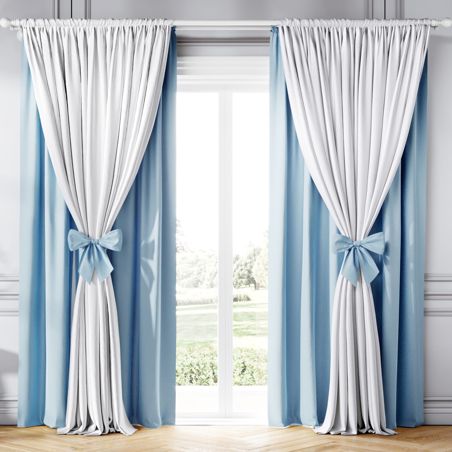 Cortina Clássica com Laços Rosa e Branco