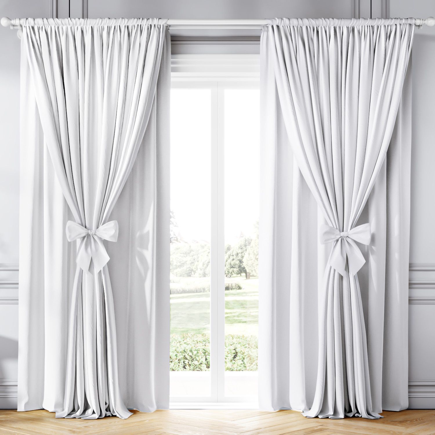 Cortina Clássica com Laços Rosa e Branco