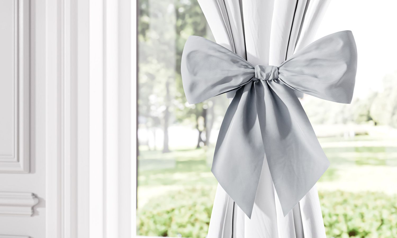 Cortina Clássica com Laços Rosa e Branco