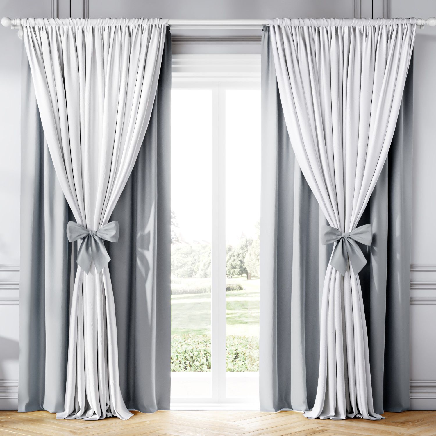 Cortina Clássica com Laços Rosa e Branco