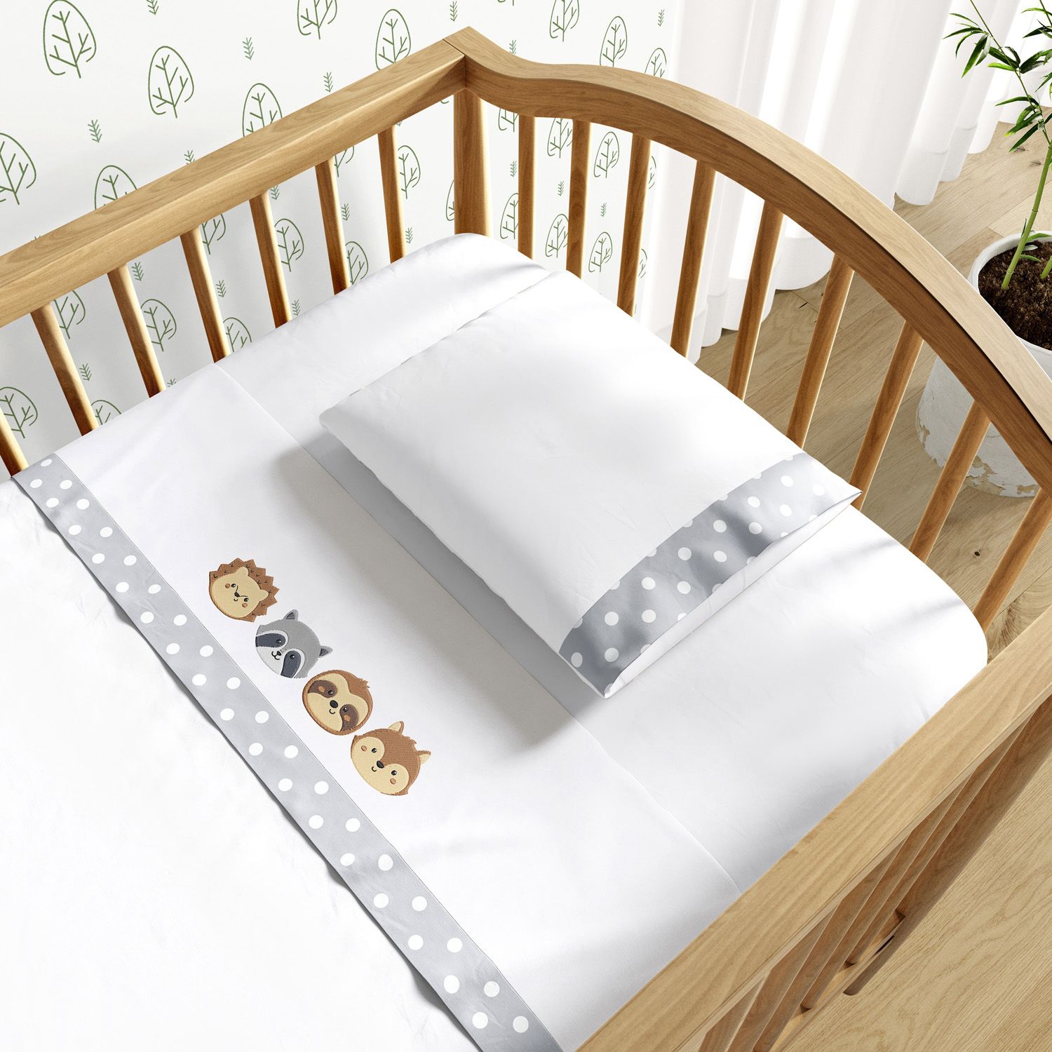 Jogo de Lençol Berço Bordado Amiguinhos do Bosque 3 peças