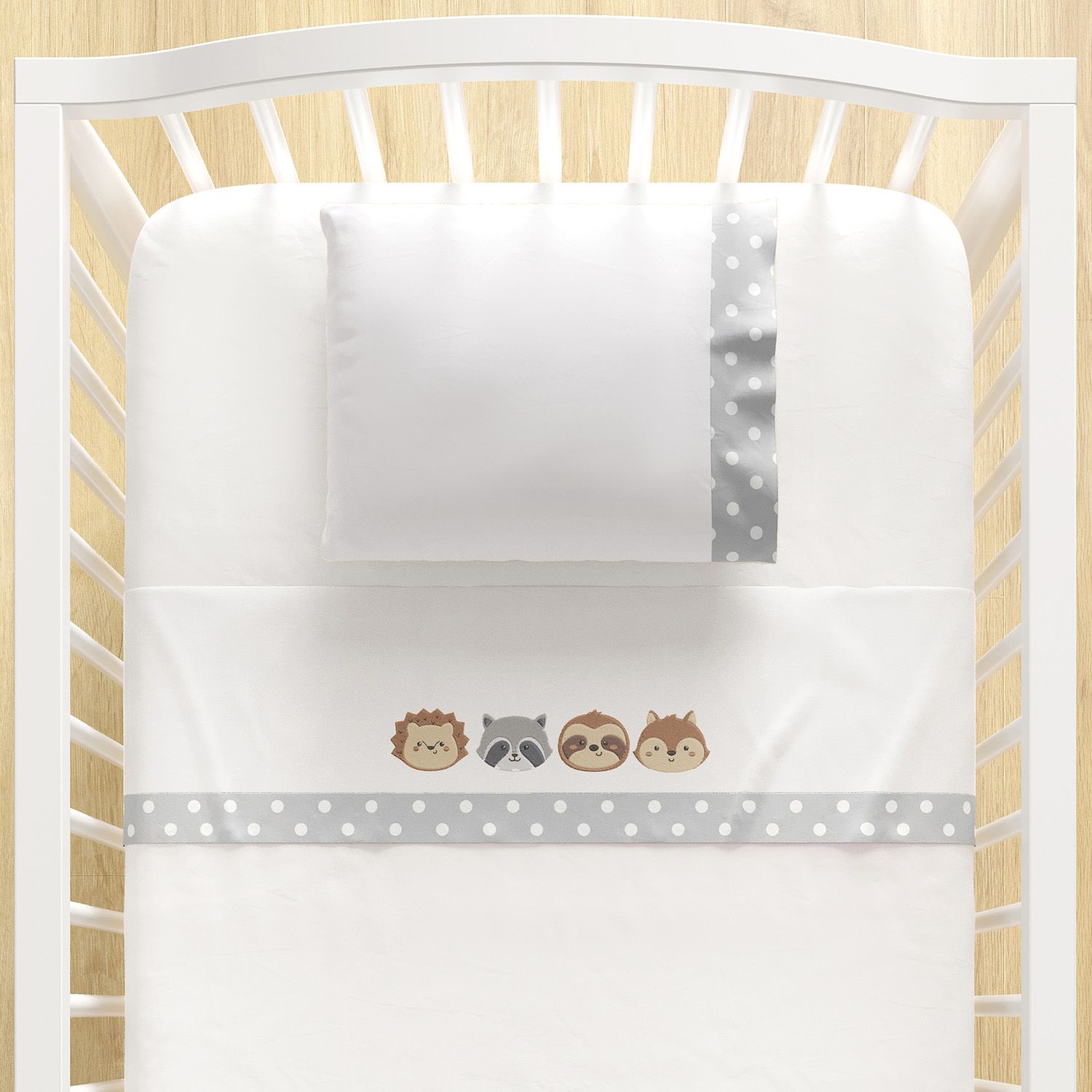 Jogo de Lençol Berço Bordado Amiguinhos do Bosque 3 peças