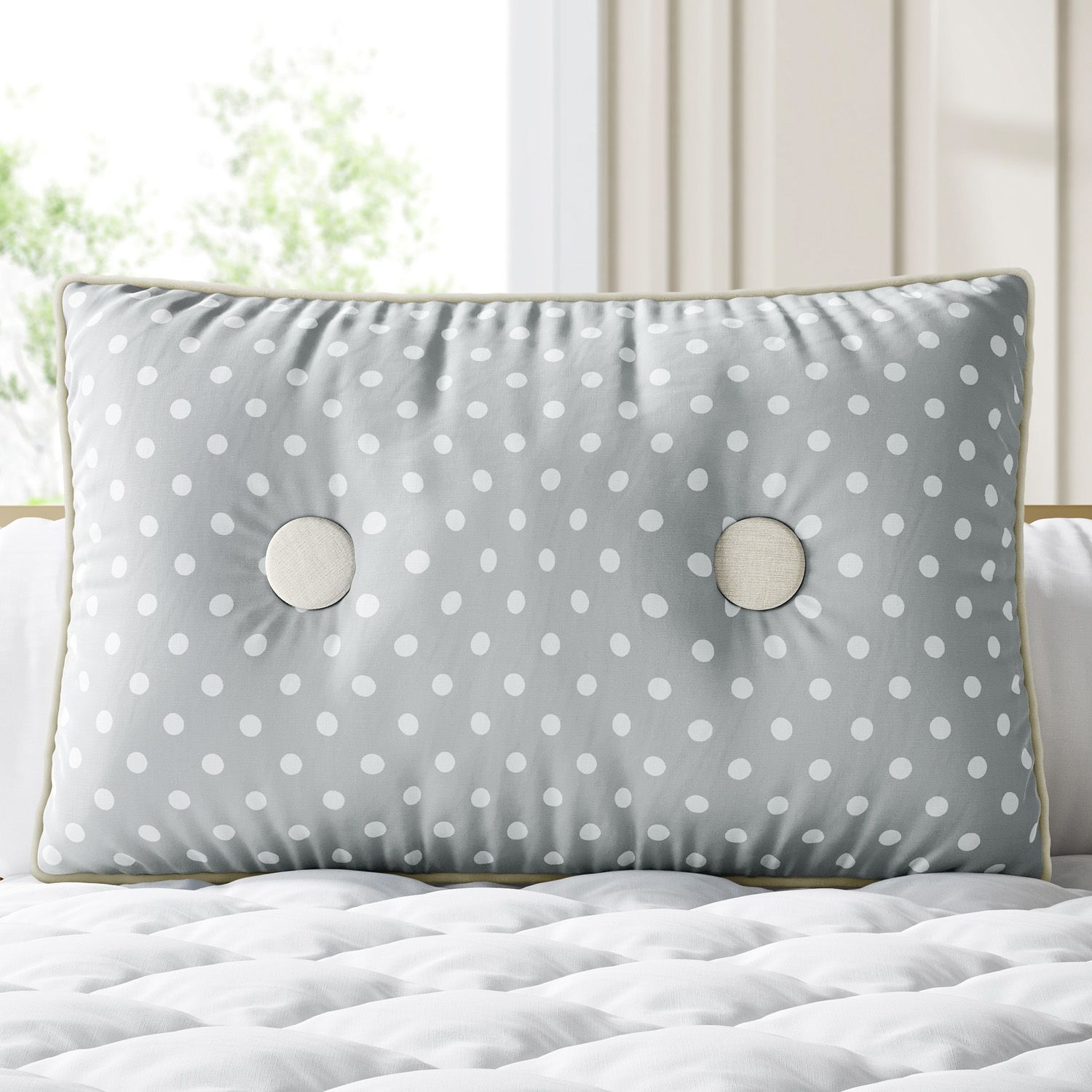 Almofada Retangular Poá com Botões Rosa 43cm