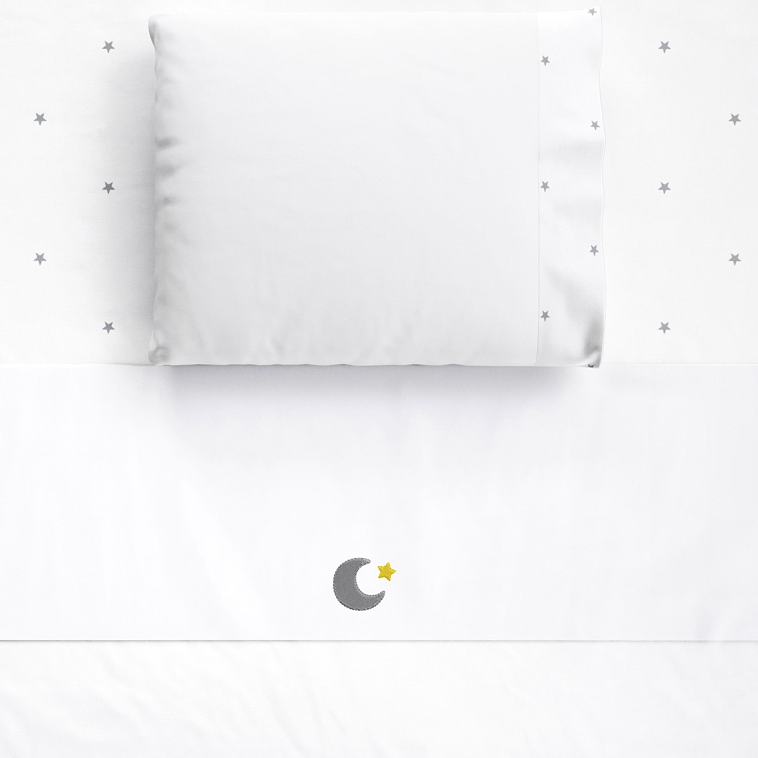 Jogo de Lençol Berço Bordado Céu de Estrelas Cinza 3 peças