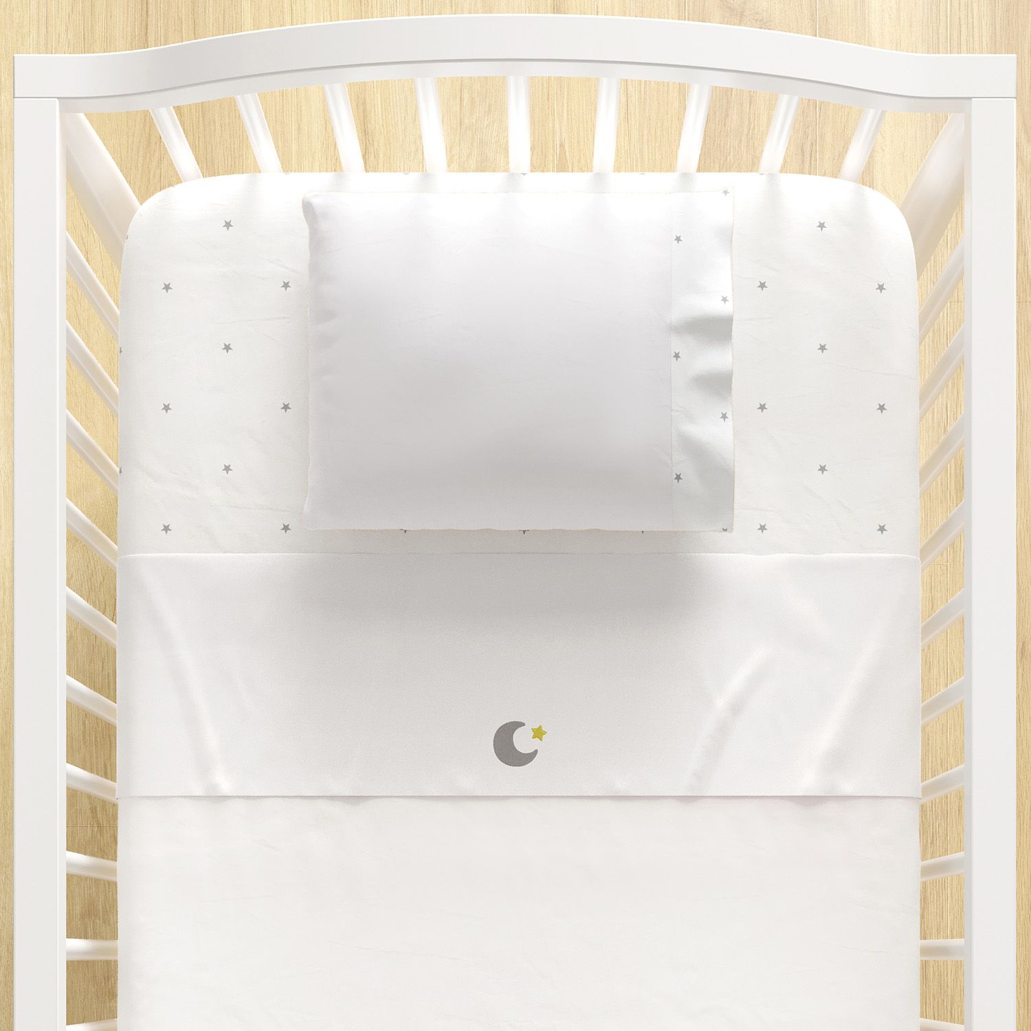 Jogo de Lençol Berço Bordado Céu de Estrelas Cinza 3 peças