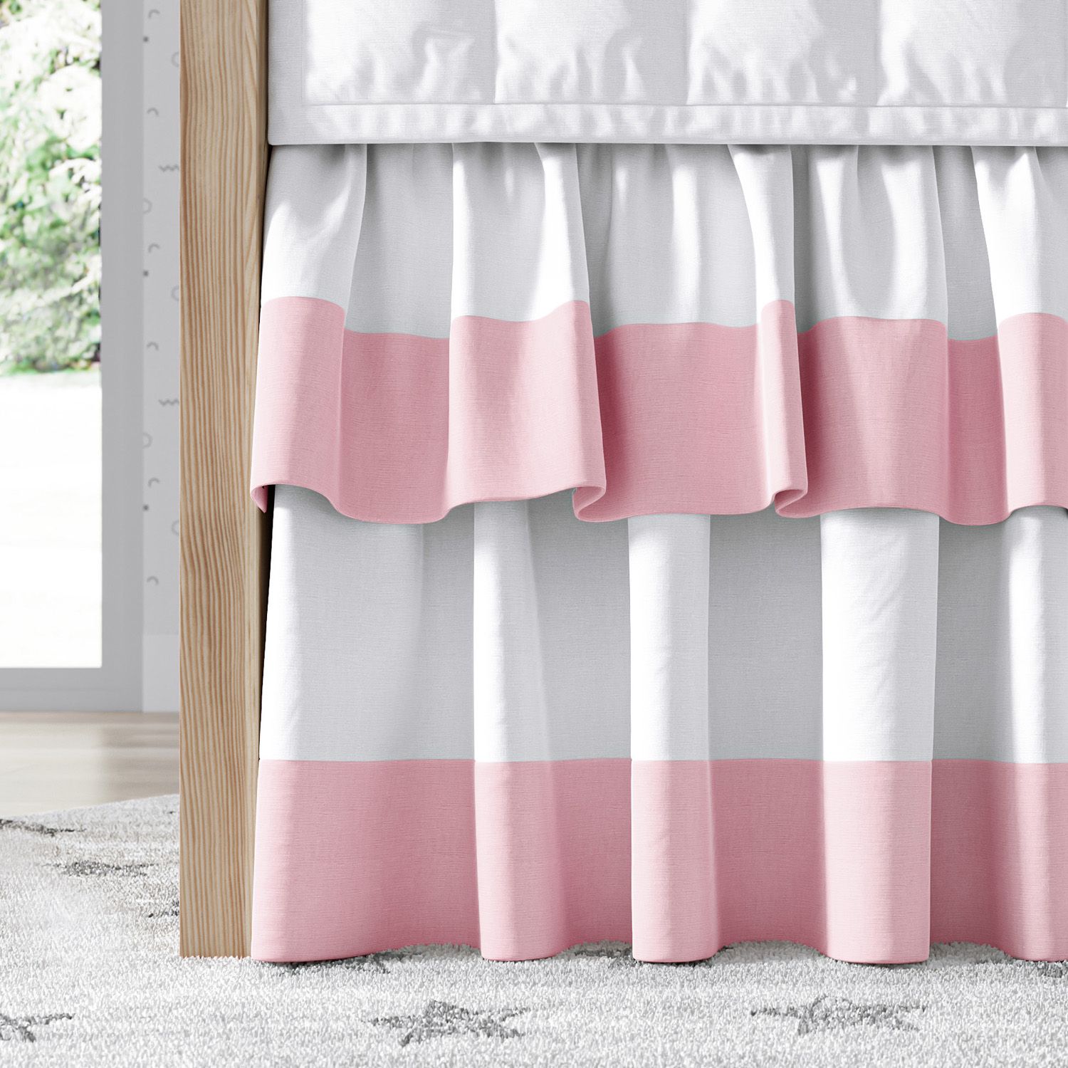 Saia de Berço Babado Duplo Branco e Cinza