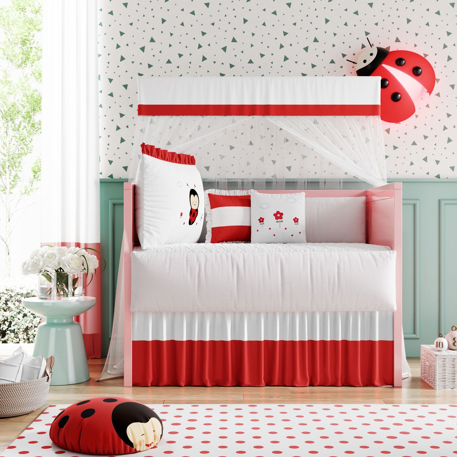 Kit Berço Joaninha Vermelho e Branco