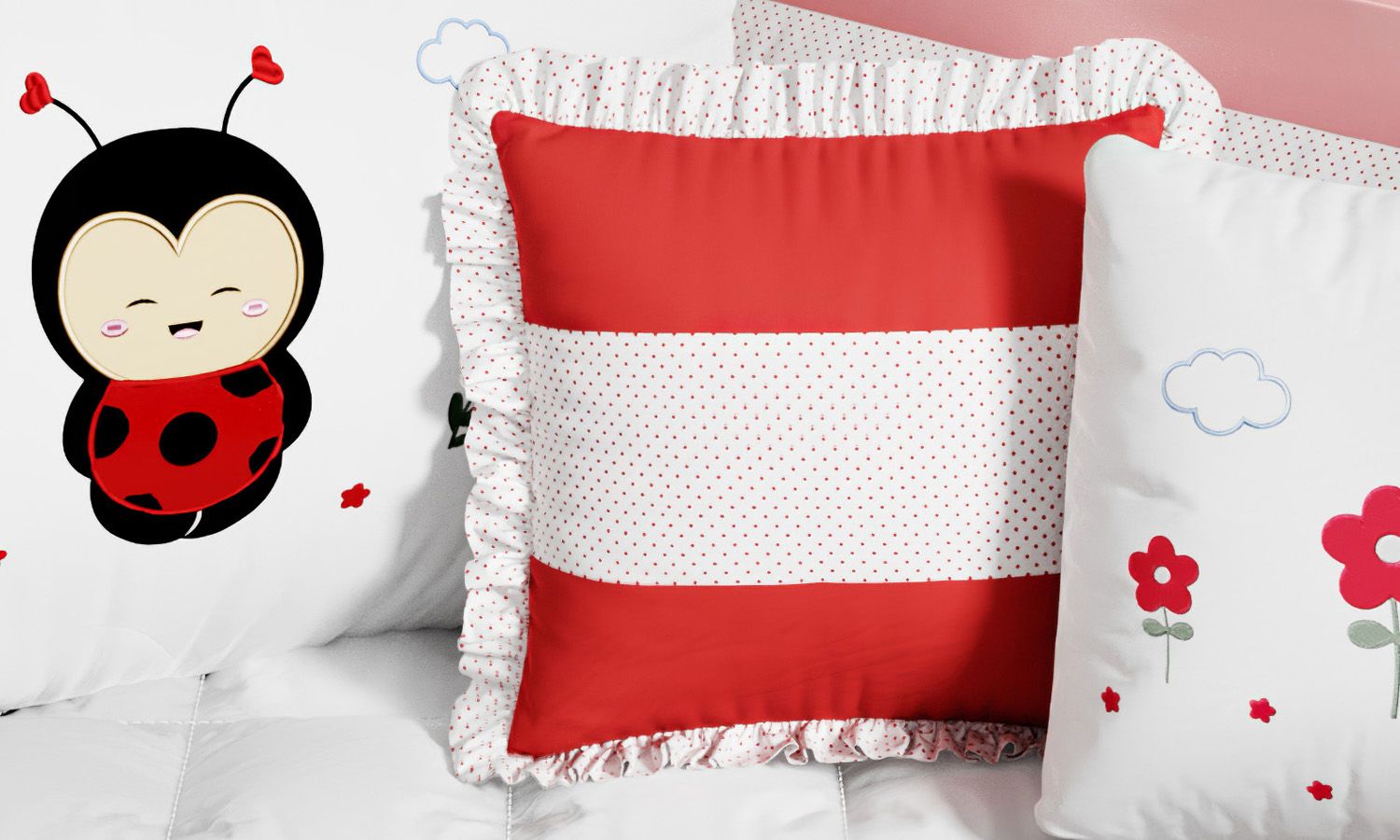 Kit Berço Joaninha Vermelho e Branco