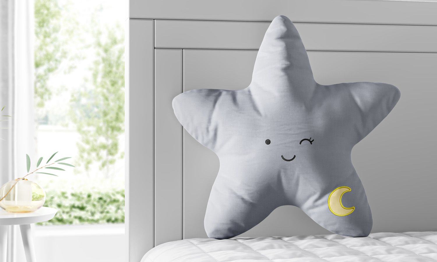 Almofada Amiguinha Estrela Lua Rosa e Amarelo 30cm