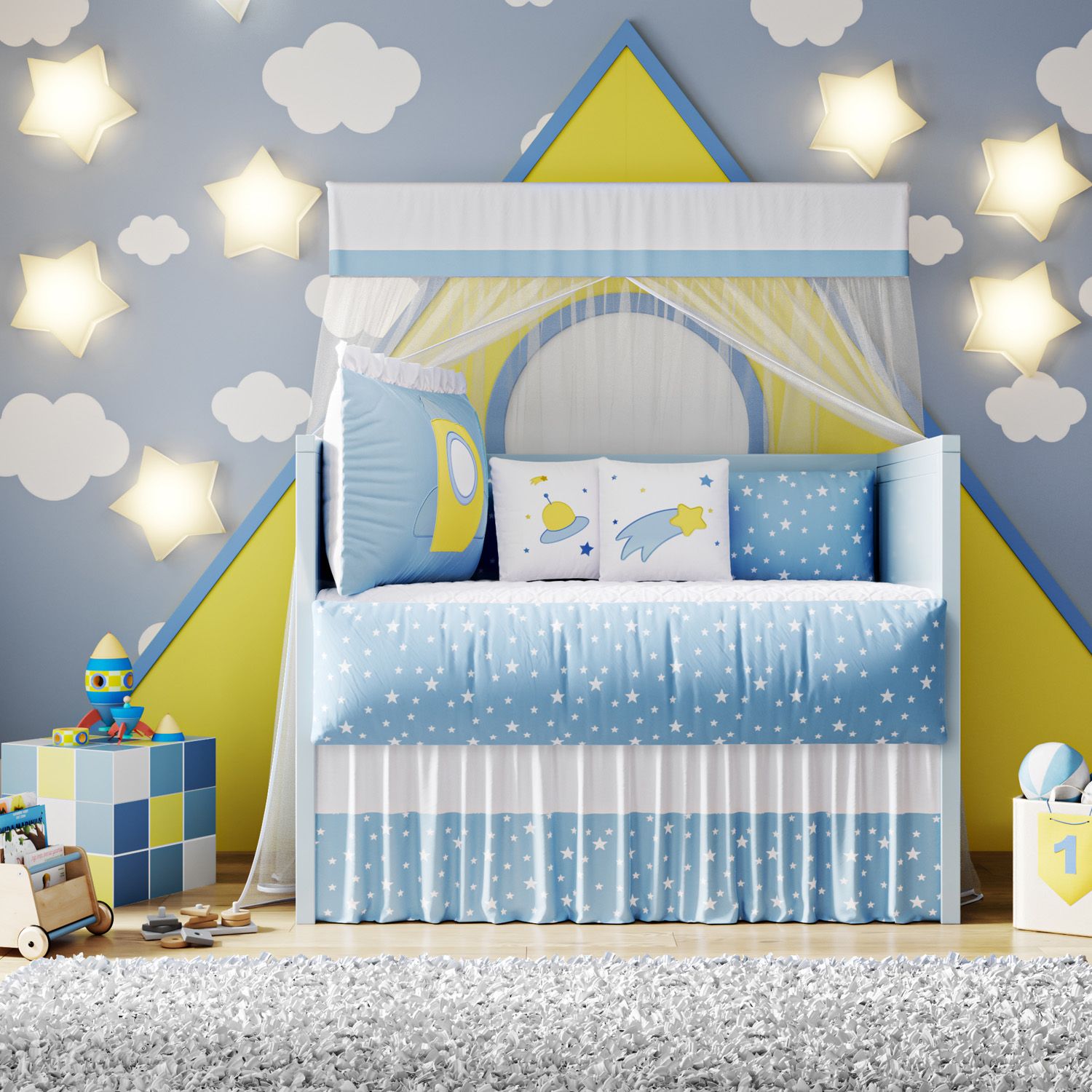 Kit Berço Foguete Azul